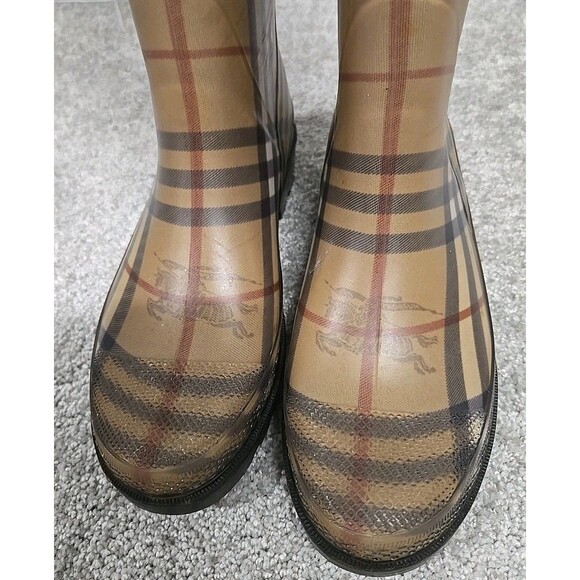Burberry Haymarket Nova Check Plaid Rain Boots Rubber Brown Women’s Size US 5 - Picture 8 of 11